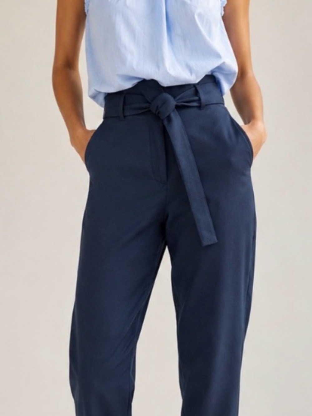 Wilfred Navy Paperbag-Waist Trousers with Self Tie